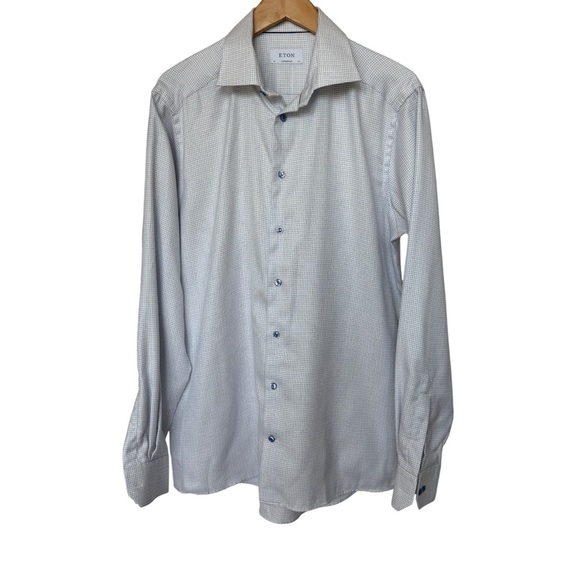 ETON Men's Dress Shirt Contemporary 42 16.5 Blue Grid Print Long Sleeve Business - Picture 3 of 9